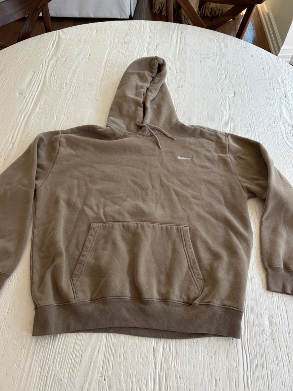 Hollister Taupe Brown Men's Pullover Hoodie with Small Logo